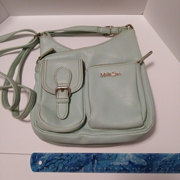 Multi Sac Light Blue Crossbody Purse – Adjustable Strap – Zipper Pockets - Picture 2 of 11